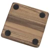 Acacia Wood 4-Piece Coaster Set in Metal Stand - Square
