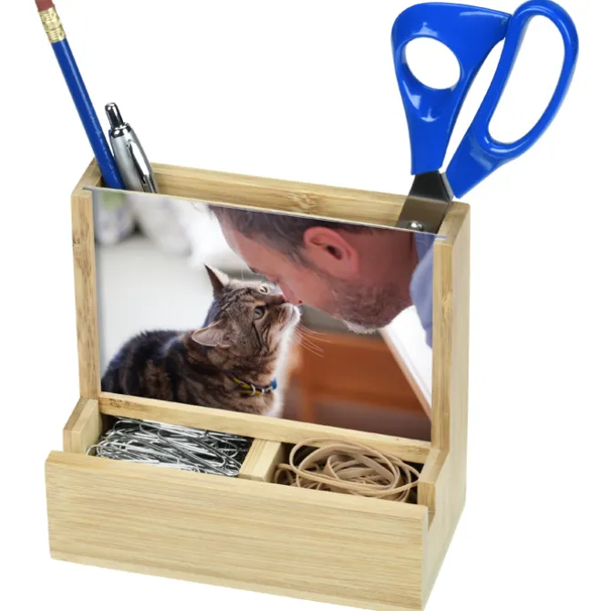 Bamboo Photo Frame Desk Organizer