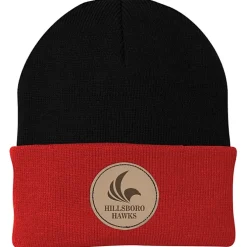 Big Cuff Knit Cap - Two Tone - Laser Engraved Patch