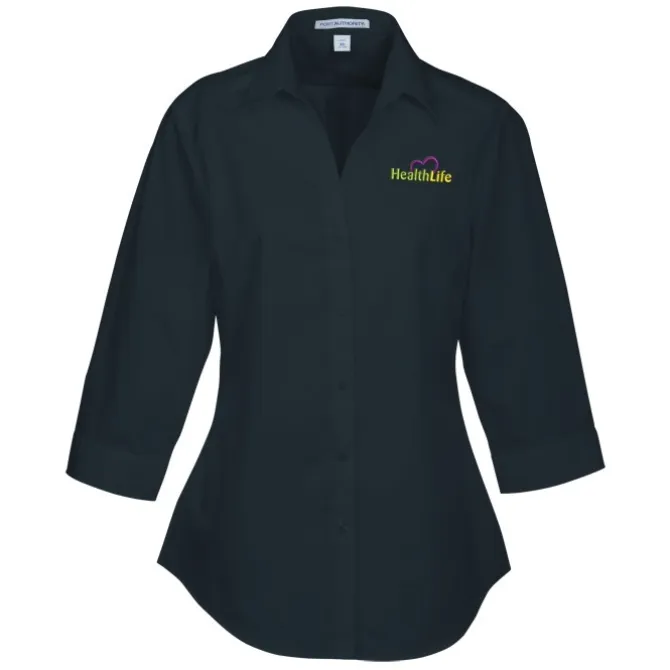 Carefree 3/4 Sleeve Poplin Shirt - Ladies'
