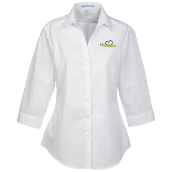 Carefree 3/4 Sleeve Poplin Shirt - Ladies'