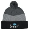 Cozy Rib Knit Striped Pom Beanie