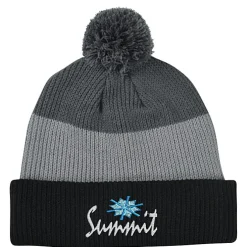 Cozy Rib Knit Striped Pom Beanie