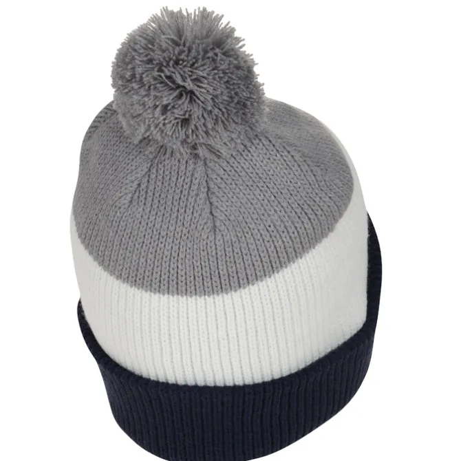 Cozy Rib Knit Striped Pom Beanie
