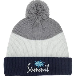 Cozy Rib Knit Striped Pom Beanie