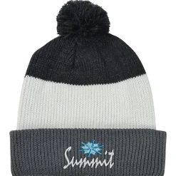 Cozy Rib Knit Striped Pom Beanie