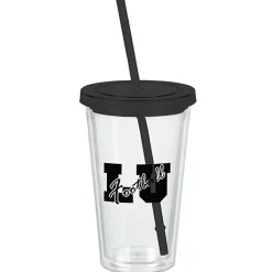 Customized Acrylic Tumbler with Straw - 16 oz - Clear
