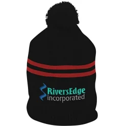 Double Stripe Pom Pom Beanie