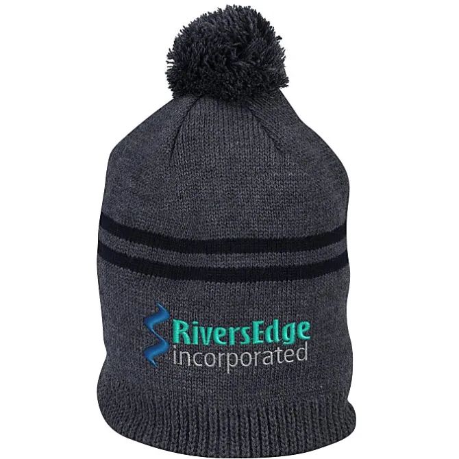 Double Stripe Pom Pom Beanie
