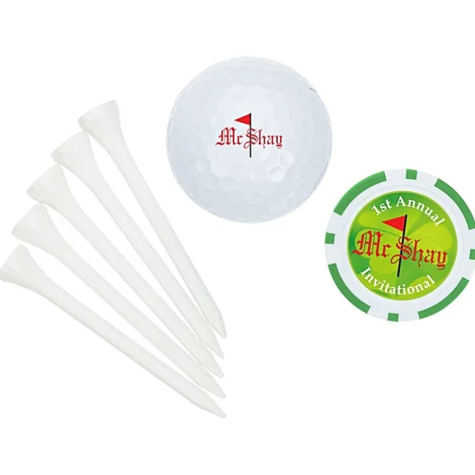 Golf Ball Tee Pack with Poker Chip