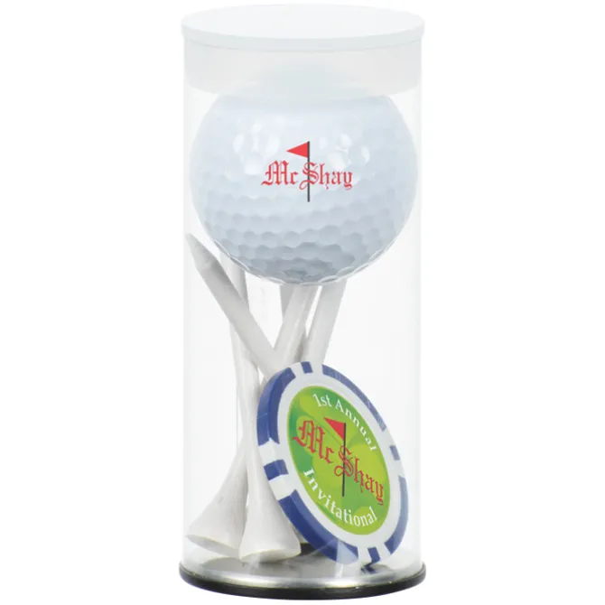 Golf Ball Tee Pack with Poker Chip