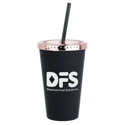 Matte Rubberized Tumbler with Straw - 16 oz. - Metallic Lid