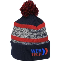 Melange Striped Pom Pom Cuffed Beanie