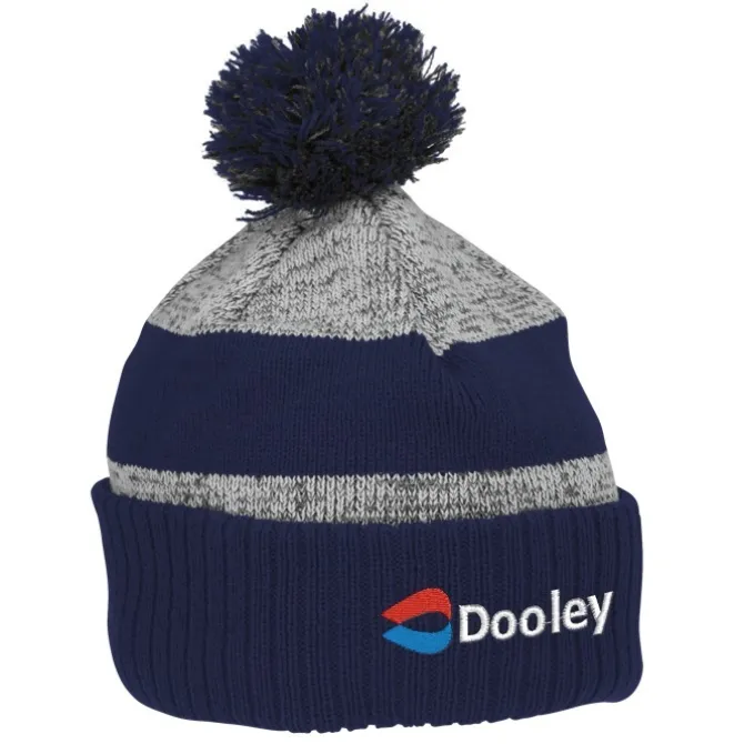 Pom Pom Melange Beanie with Ribbed Cuff