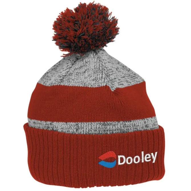 Pom Pom Melange Beanie with Ribbed Cuff