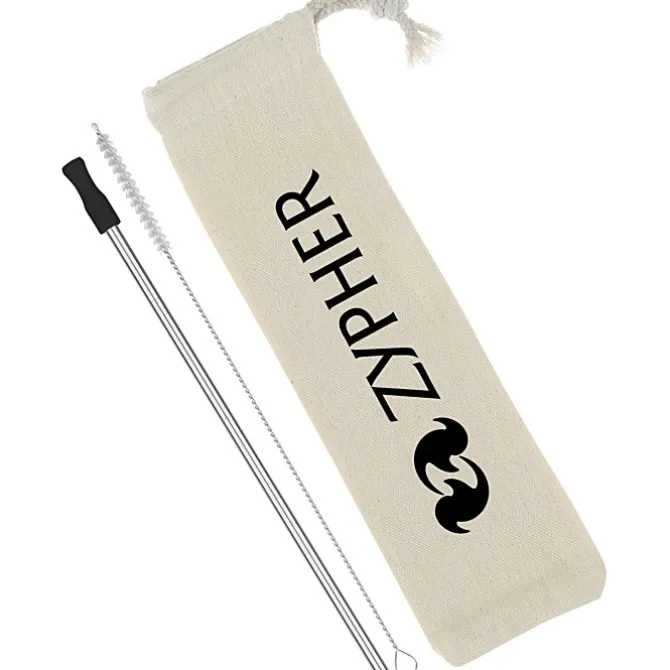 Stainless Straw Set in Cotton Pouch - 1 Pack