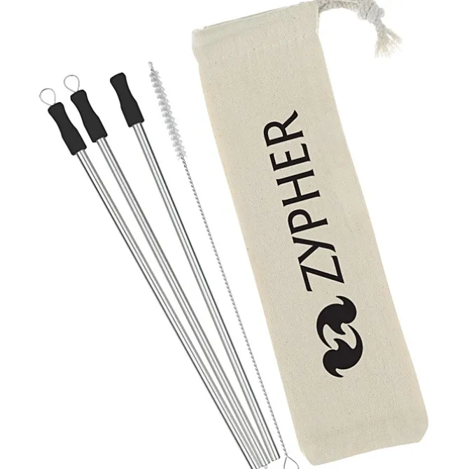 Stainless Straw Set in Cotton Pouch - 3 Pack