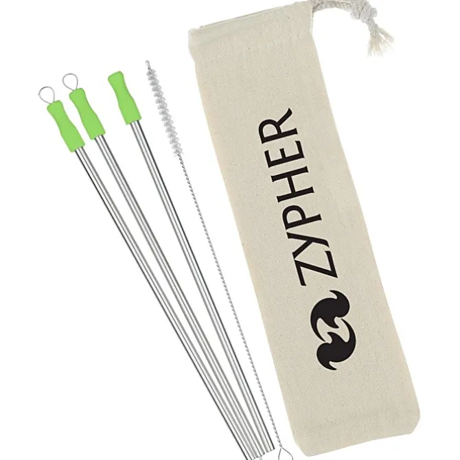 Stainless Straw Set in Cotton Pouch - 3 Pack
