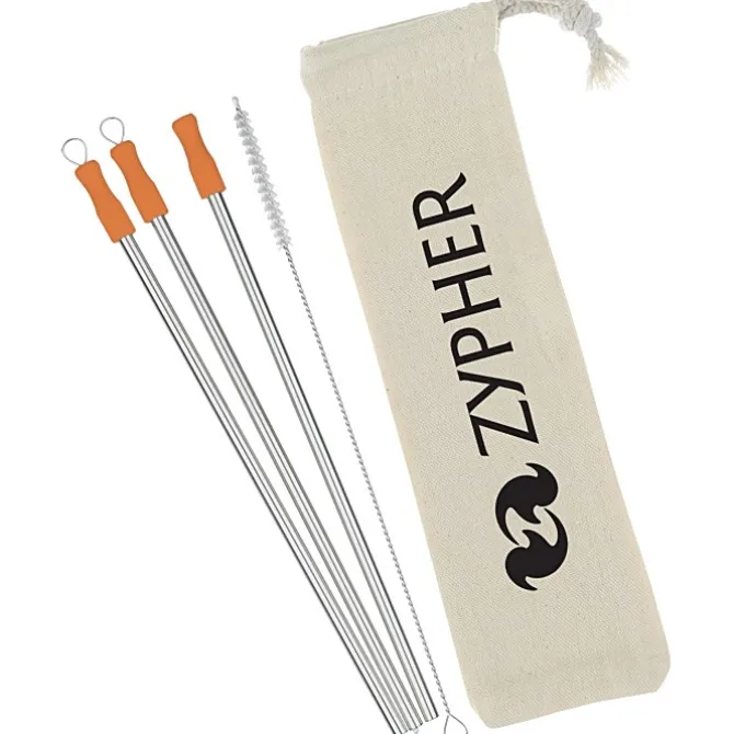Stainless Straw Set in Cotton Pouch - 3 Pack