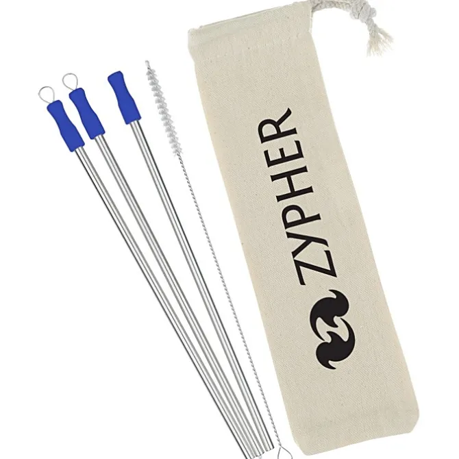 Stainless Straw Set in Cotton Pouch - 3 Pack