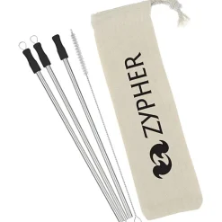 Stainless Straw Set in Cotton Pouch - 3 Pack - 24 hr