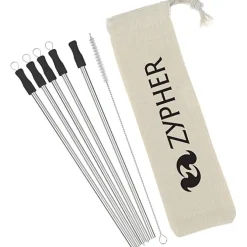 Stainless Straw Set in Cotton Pouch - 5 Pack - 24 hr