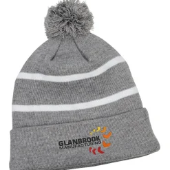 Striped Pom Pom Cuffed Beanie