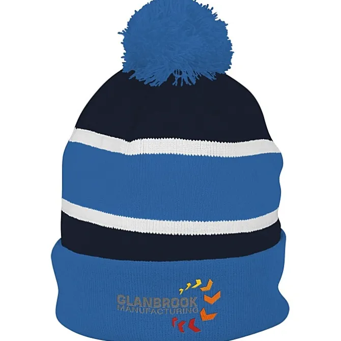 Striped Pom Pom Cuffed Beanie