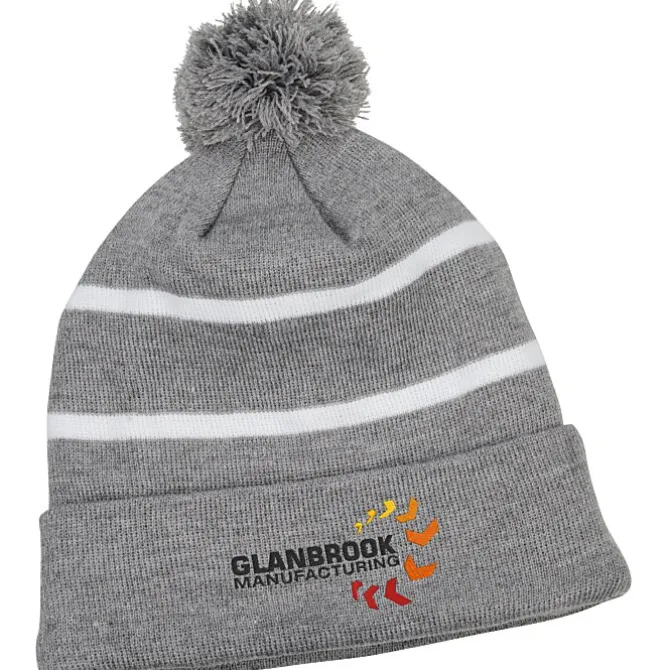 Striped Pom Pom Cuffed Beanie - 24 hr