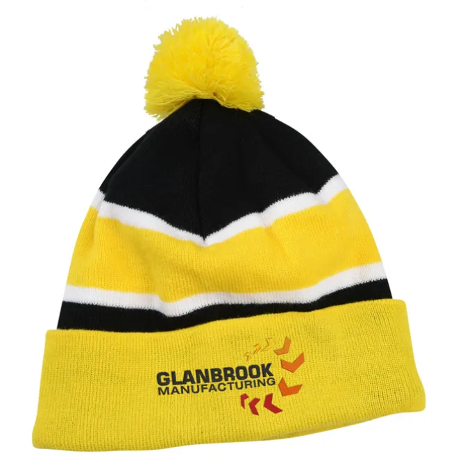 Striped Pom Pom Cuffed Beanie - 24 hr