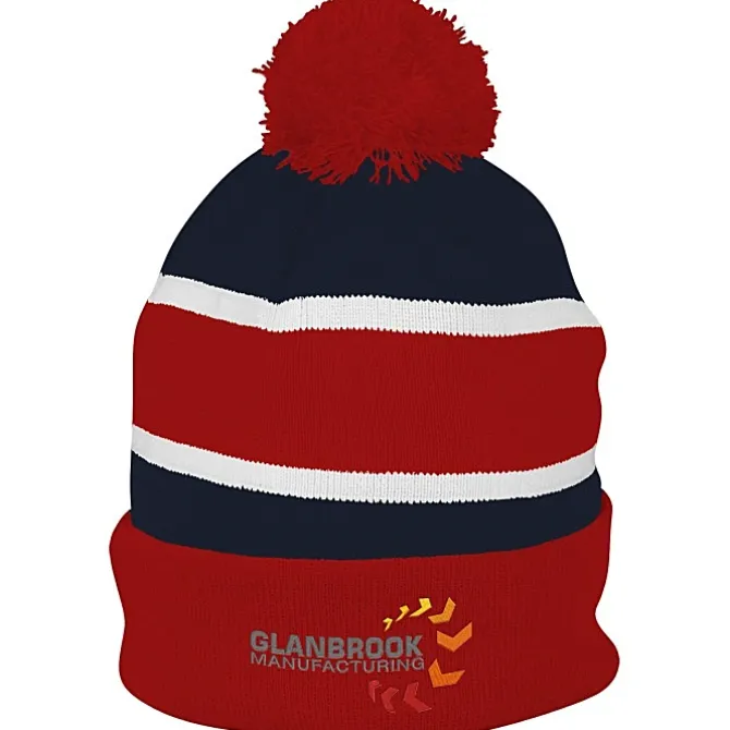 Striped Pom Pom Cuffed Beanie - 24 hr