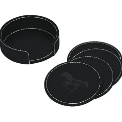 Vintage Round Bonded Leather Coaster Set