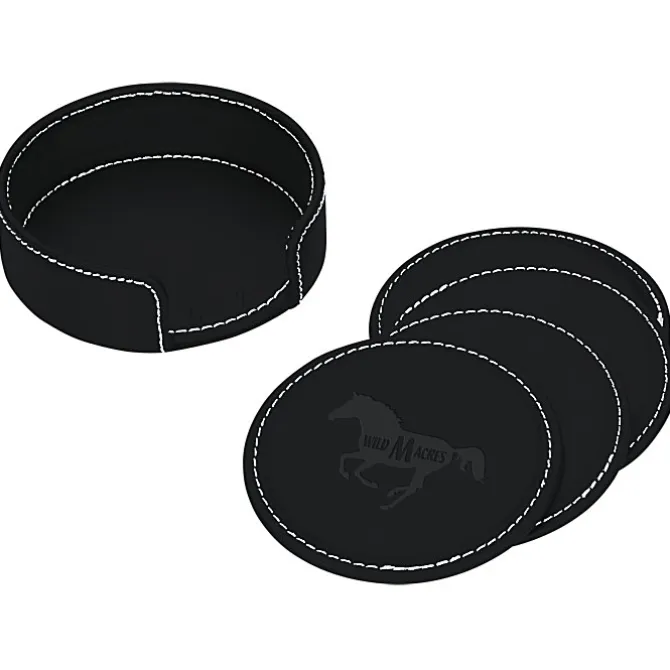 Vintage Round Bonded Leather Coaster Set