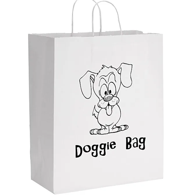 White Kraft Paper Shopping Bag - 15-3/4 inches x 13 inches - 24 hr